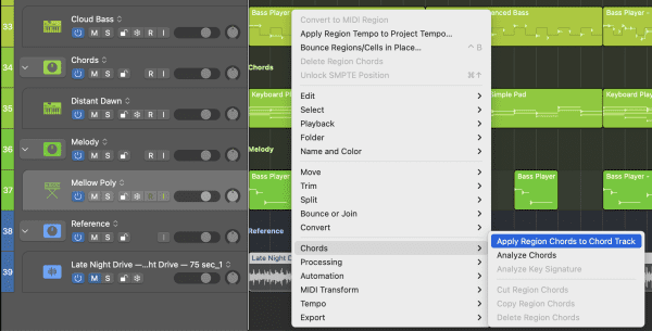 Chords > Apply Region Chords to Chord Track