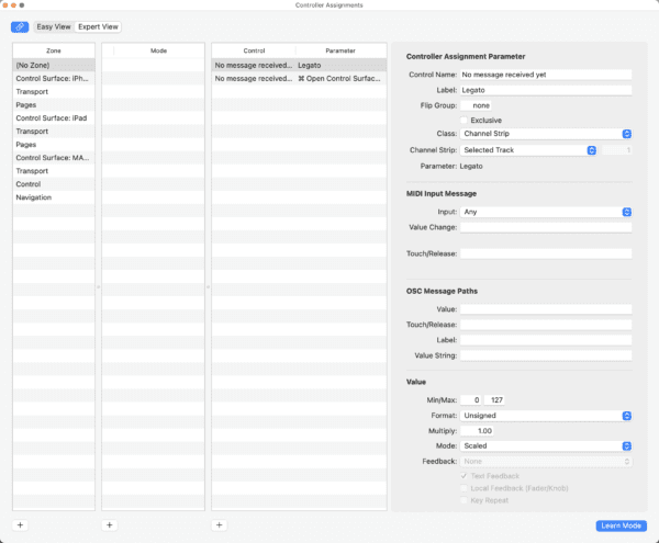 Controller Assignments Window