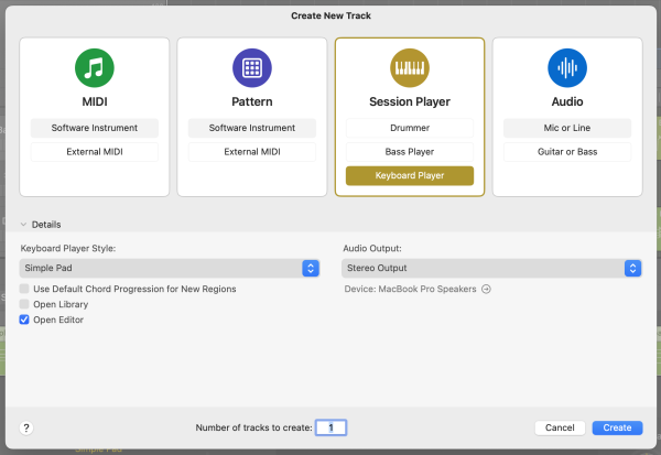 Create New Track > Use Default Chord Progression for New Regions