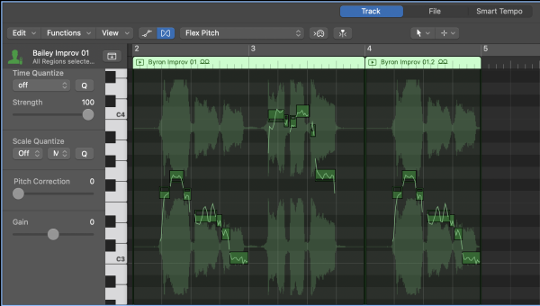 Logic Pro > Audio Track Editor with Flex Pitch enabled