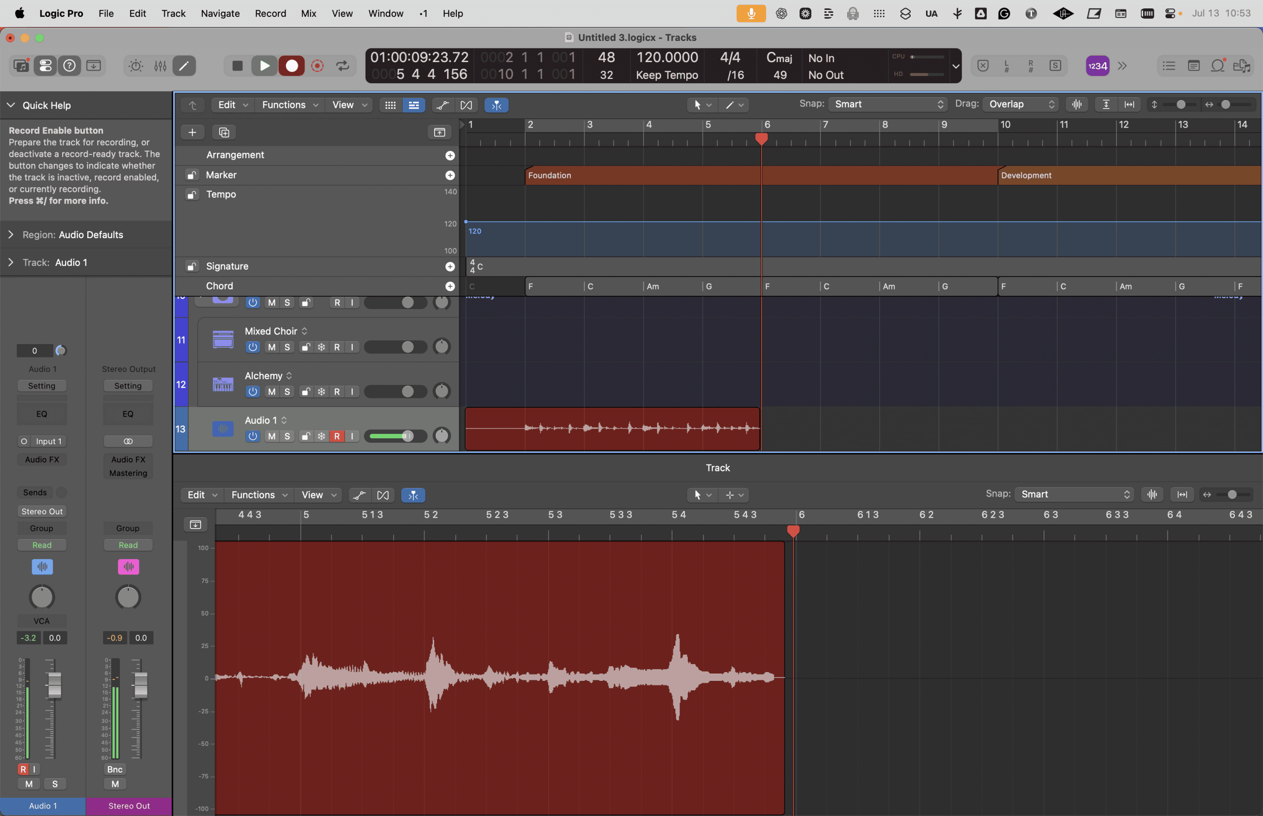Logic Pro > Audio Track Recording with Input Level Meter