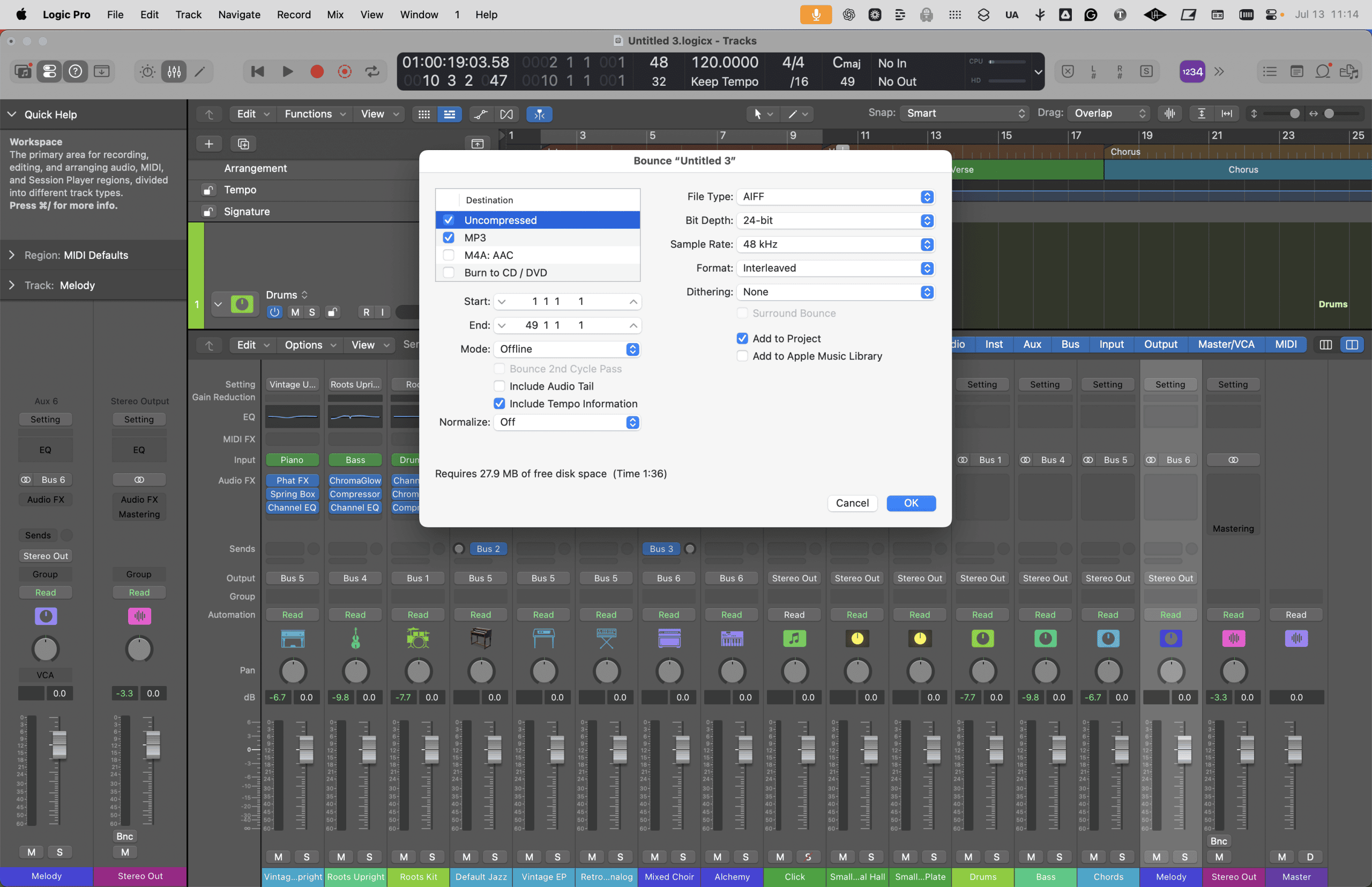 Logic Pro > Bounce Dialog