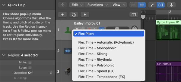 Logic Pro > Flex Mode dropdown