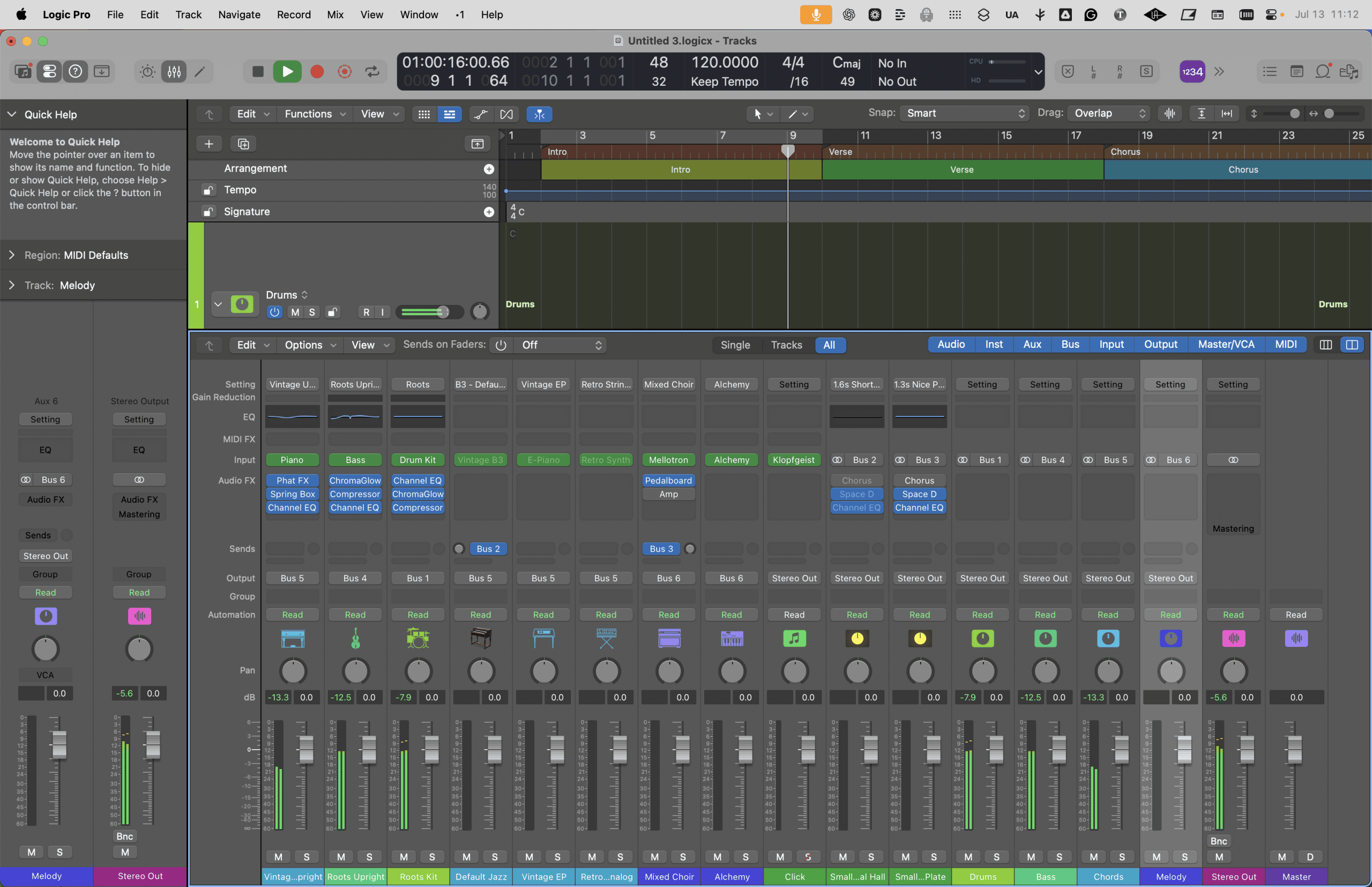 Logic Pro > Mixer Window with Channel Strips