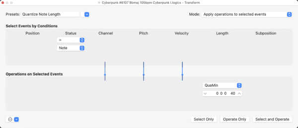 MIDI Transform Window